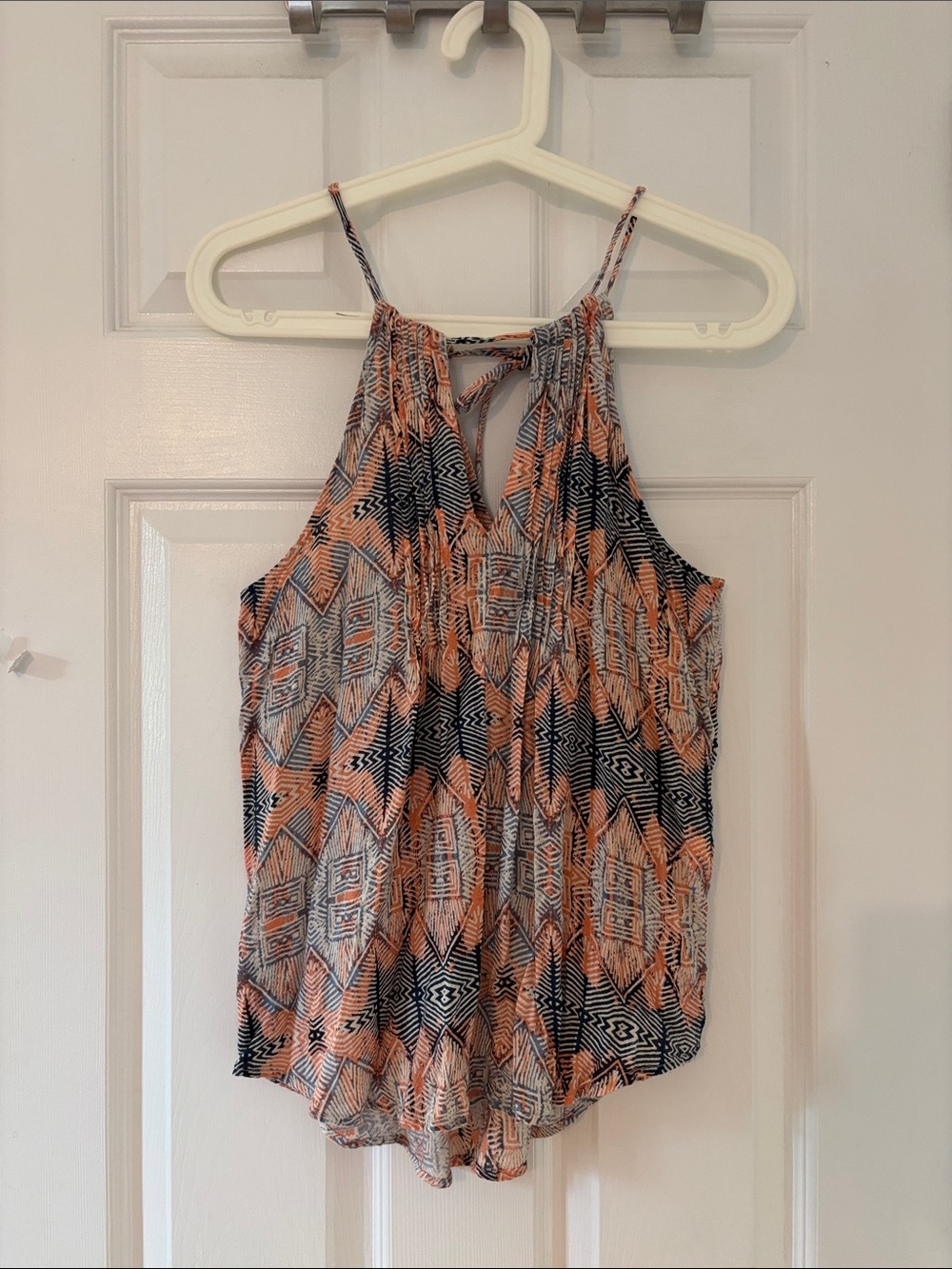 Lucky Brand Peach and Blue Geometric Halter Camisole